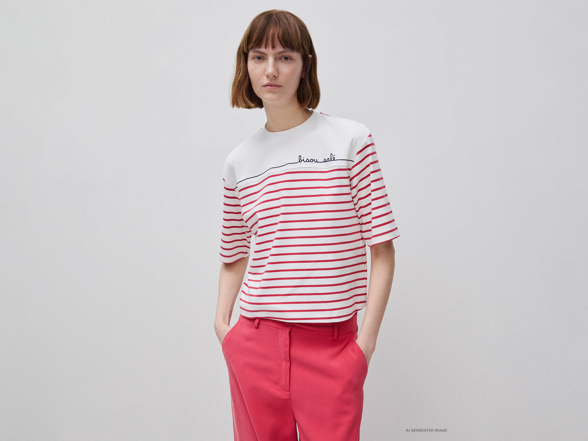T-shirt às riscas marinière com bordado - ucb_image_F