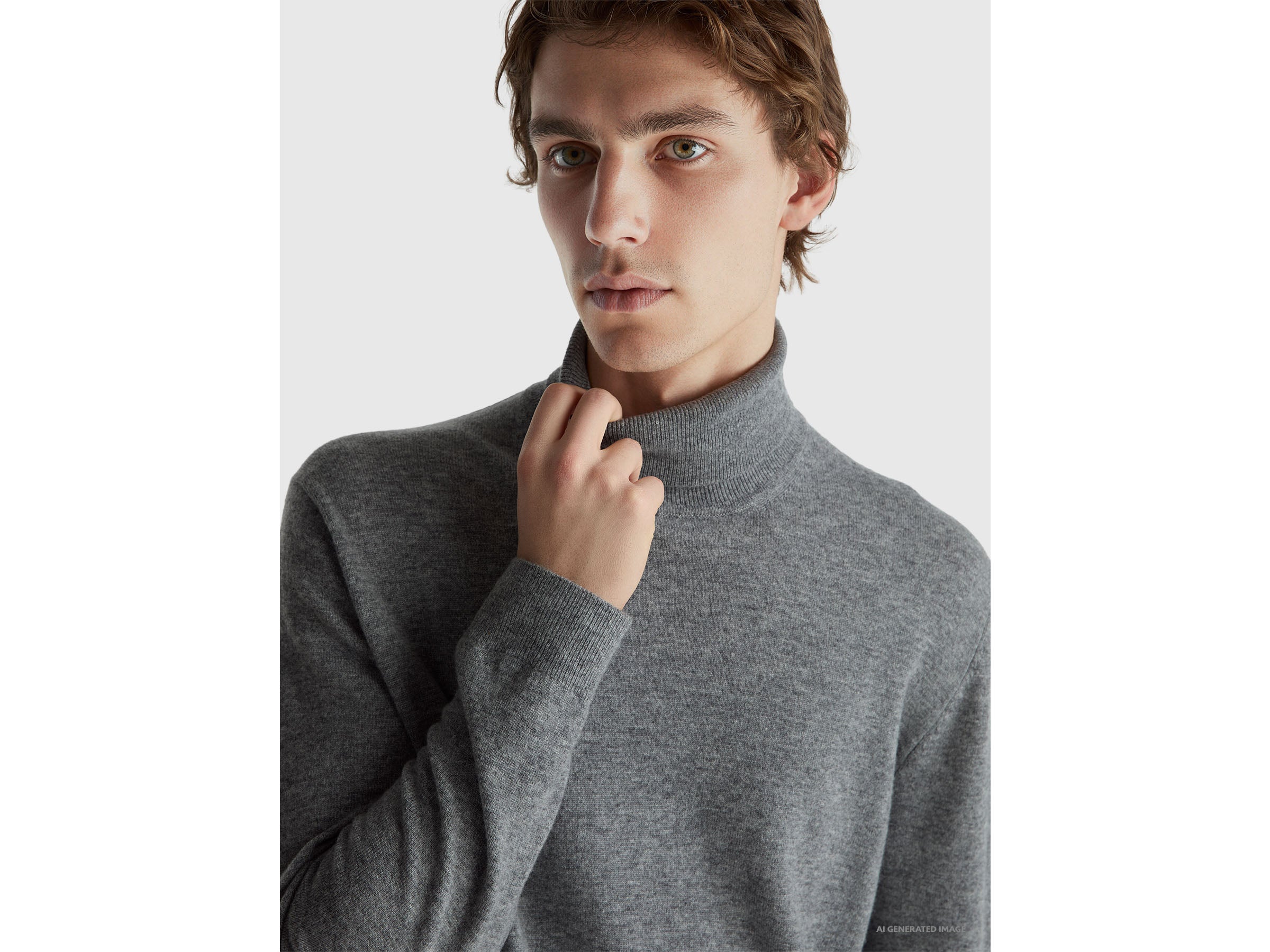Camisola de gola alta cinzenta em pura lã Merino - ucb_image_FY