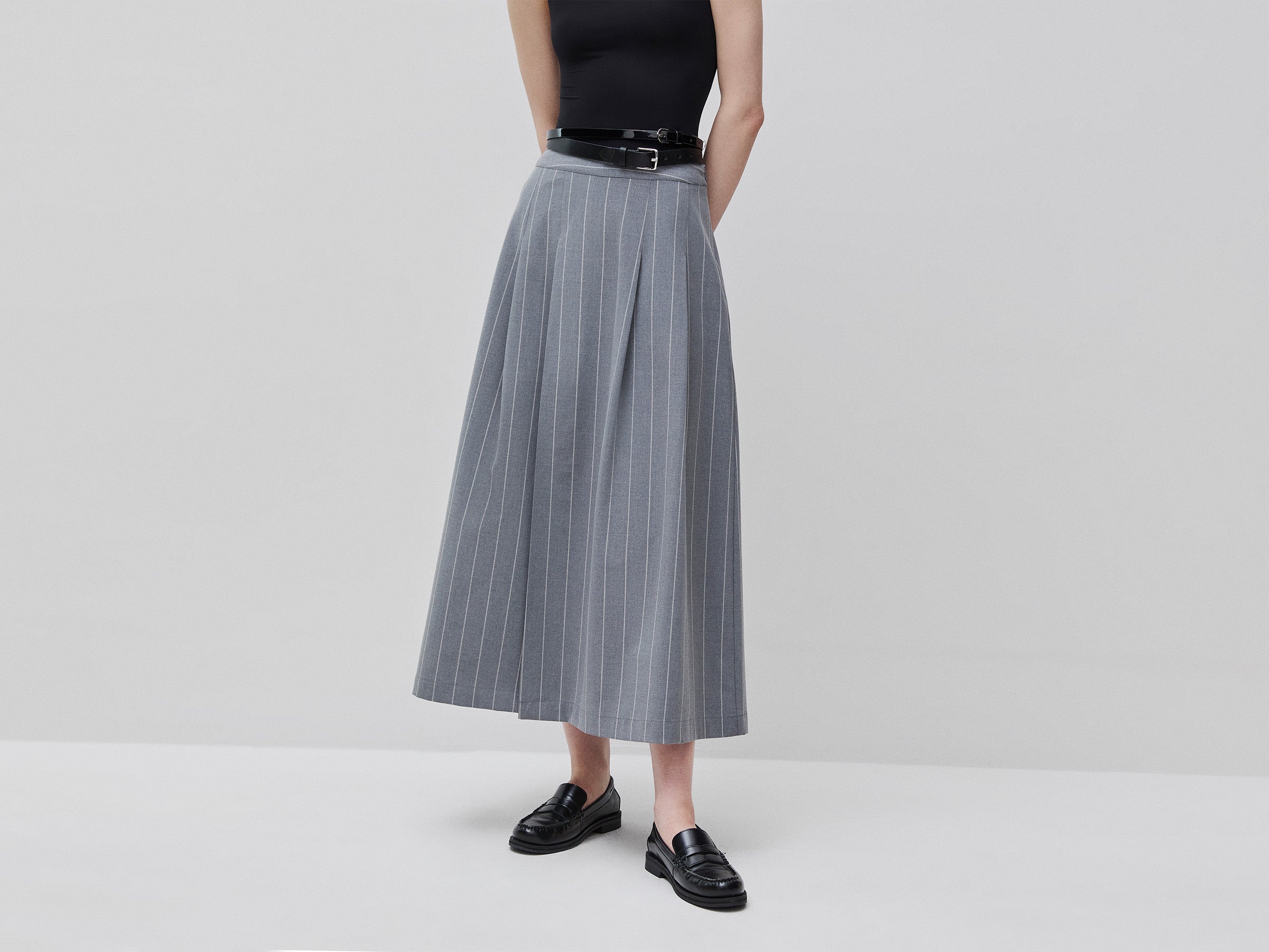 Pinstriped skirt with slit