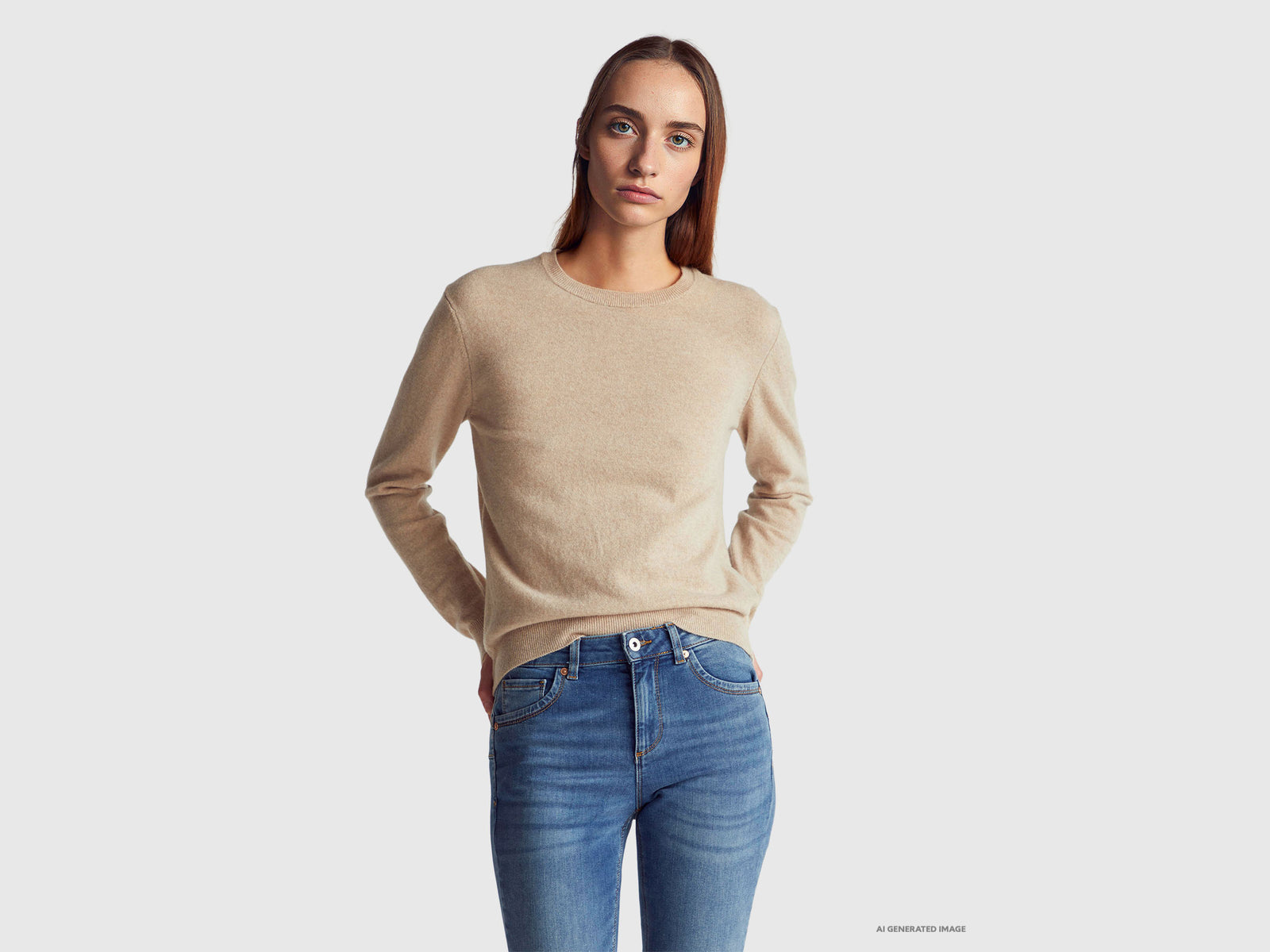 Cardigã de gola redonda bege em pura lã Merino - ucb_image_F