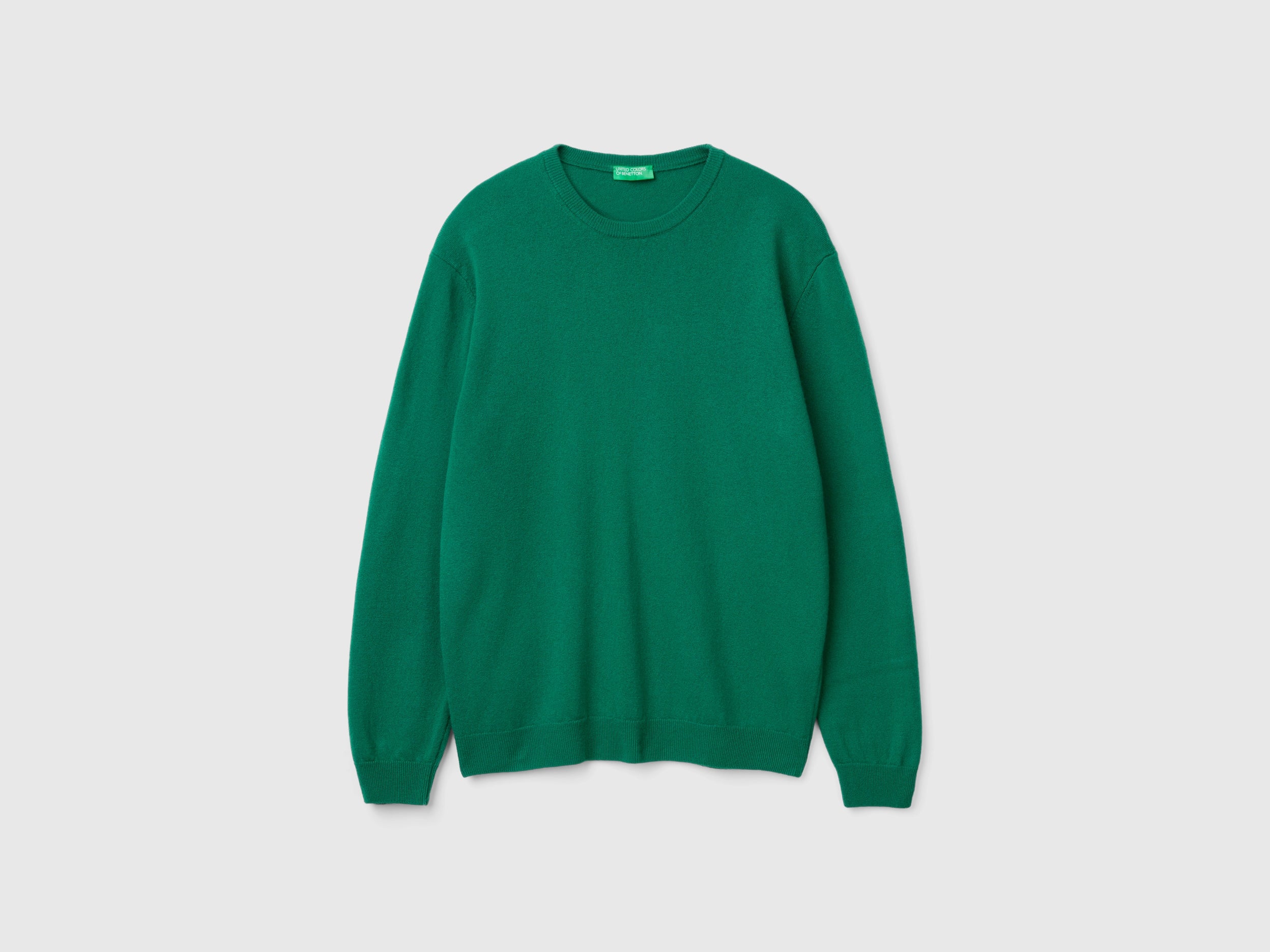 Camisola de gola redonda verde floresta em pura lã Merino - ucb_image_FS
