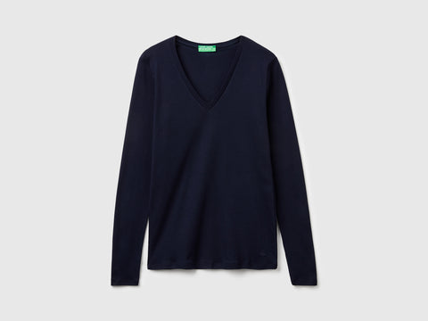 T-shirt azul-escuro com decote em V - ucb_image_FS
