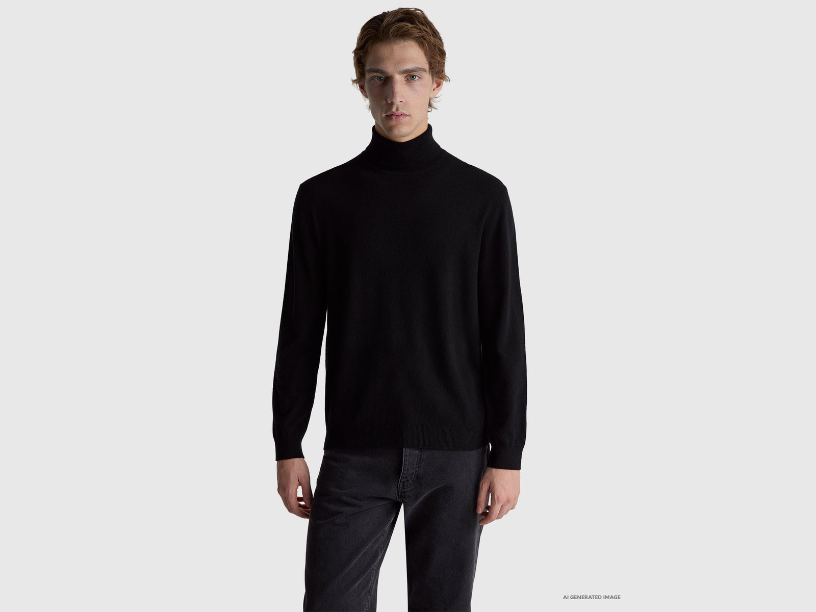 Camisola de gola alta preta em pura lã Merino - ucb_image_F