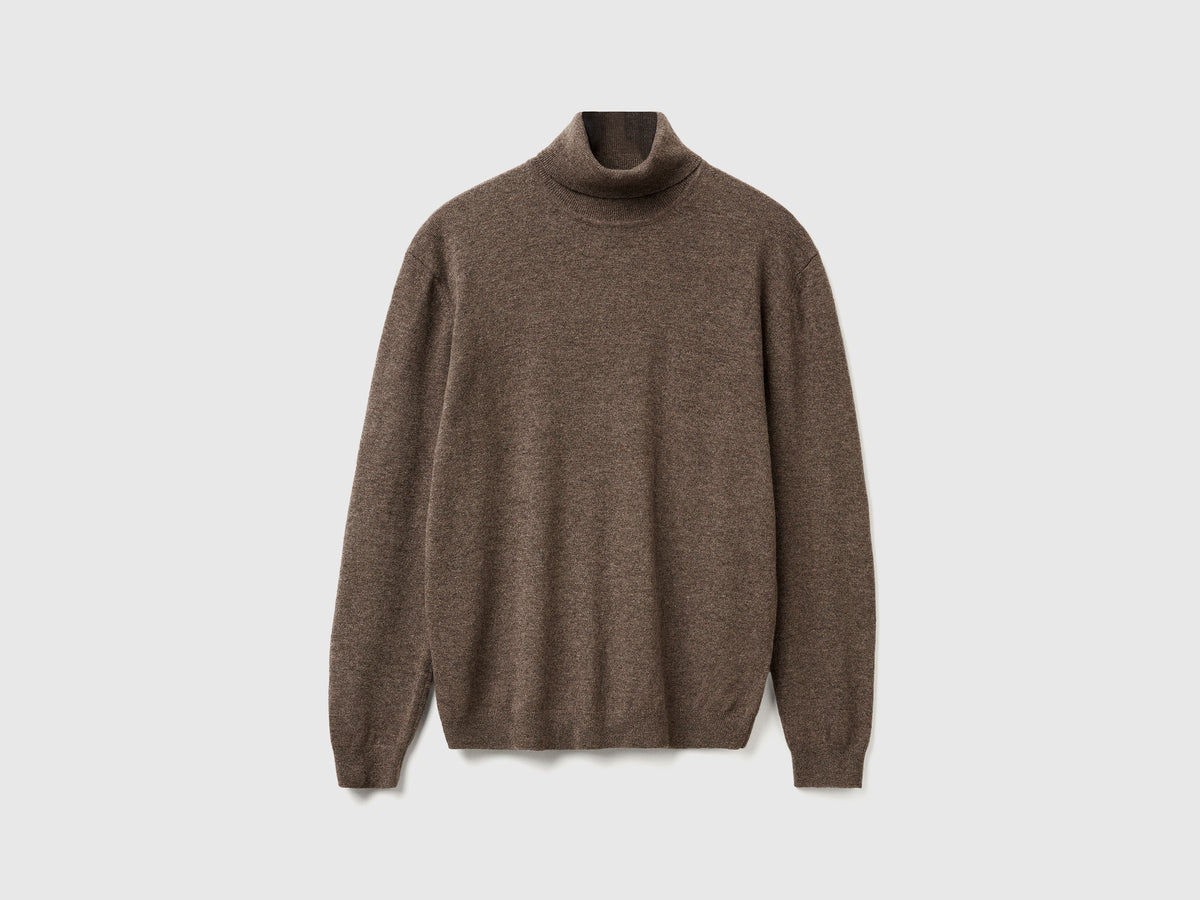 Camisola de gola alta marrom em pura lã Merino - ucb_image_FS