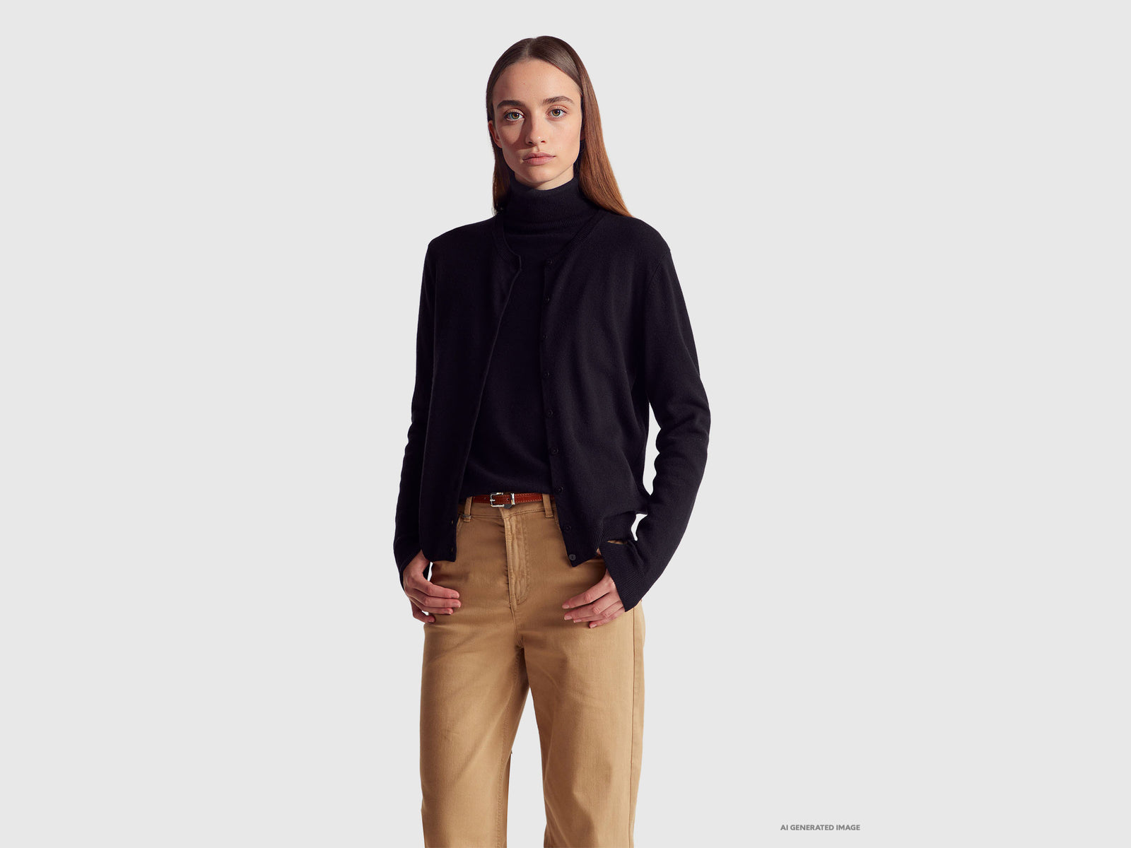 Cardigã de gola redonda preto em pura lã Merino - ucb_image_F