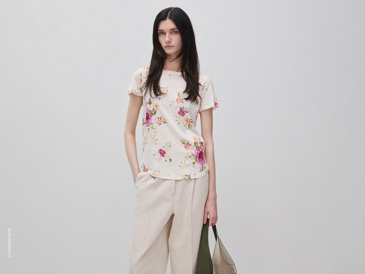 T-shirt floral em mistura de linho - ucb_image_F