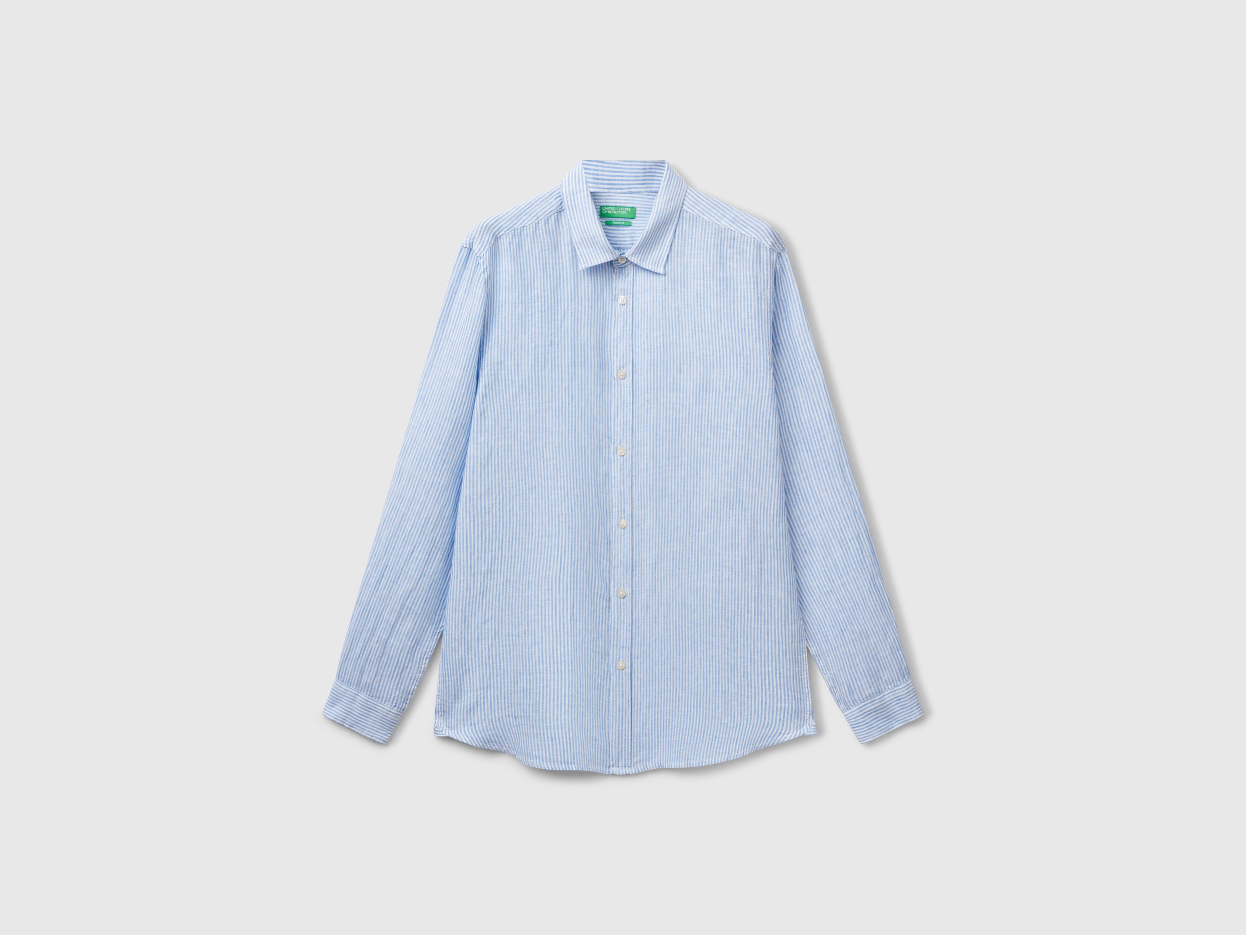 Camisa azul-claro às riscas em linho puro - ucb_image_FS