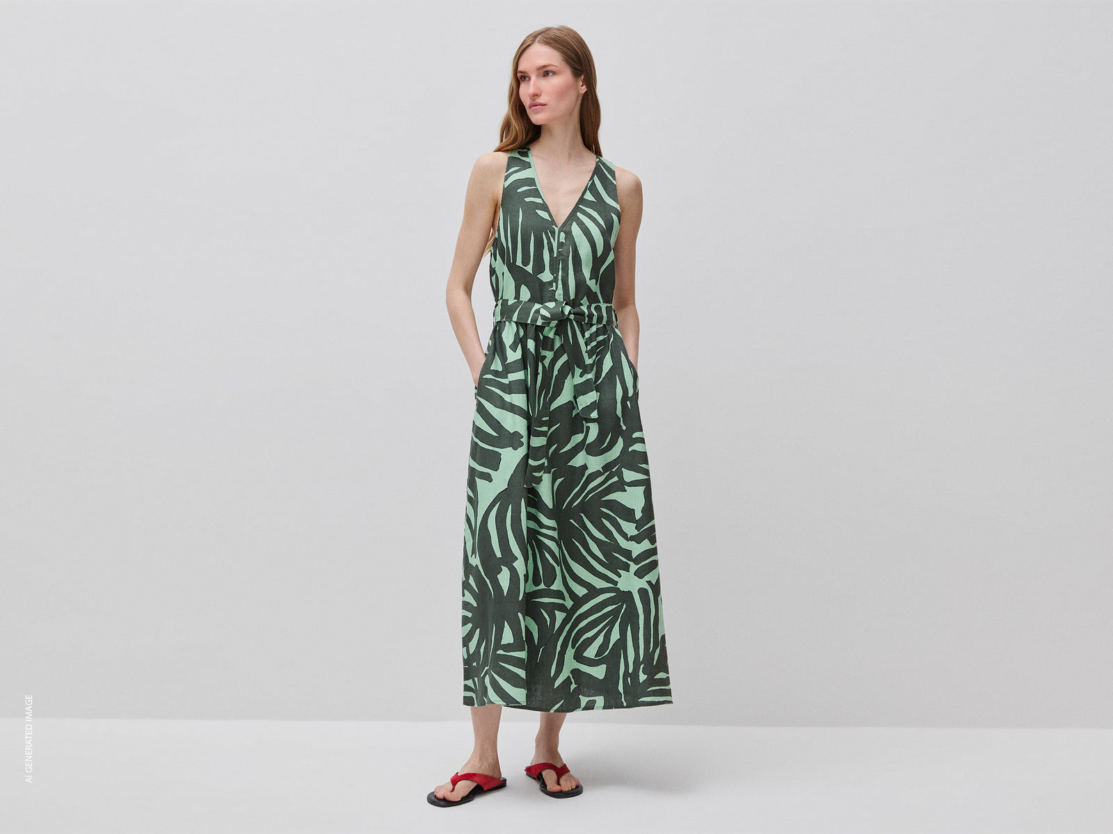 Printed dress in pure linen