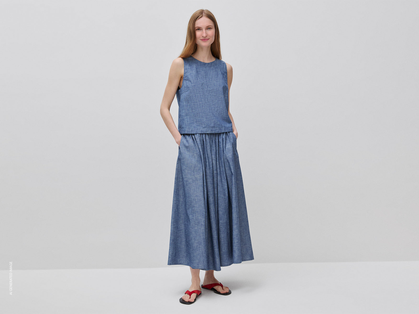 Chambray midi skirt