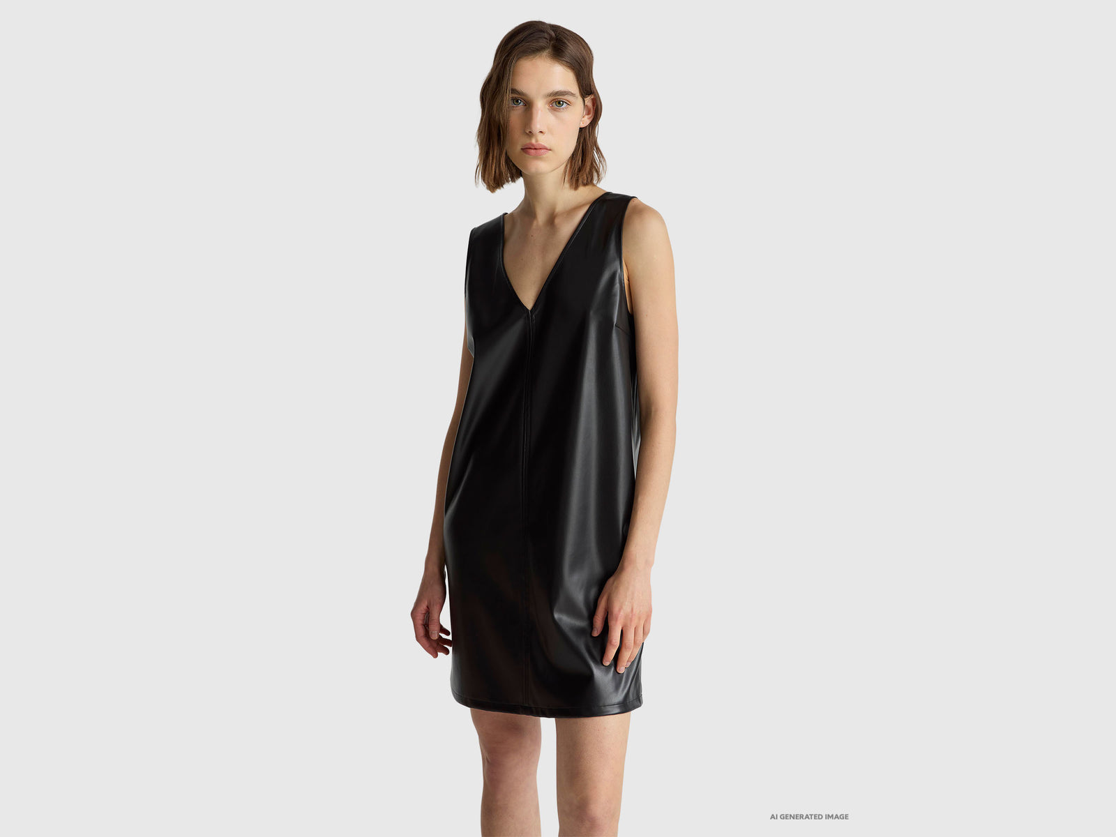 Vestido decote em V em tecido efeito pele - ucb_image_F