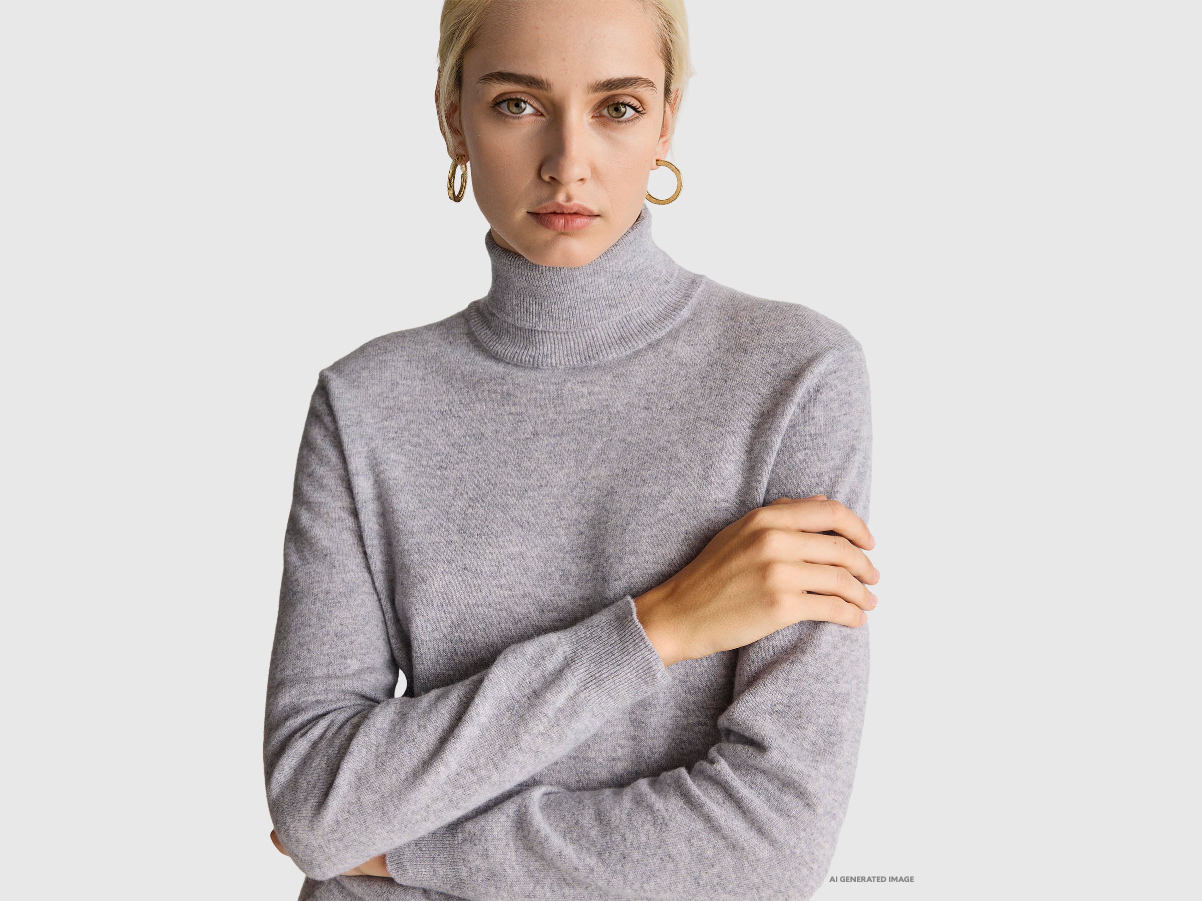 Camisola de gola alta cinza mélange em pura lã Merino - ucb_image_FY