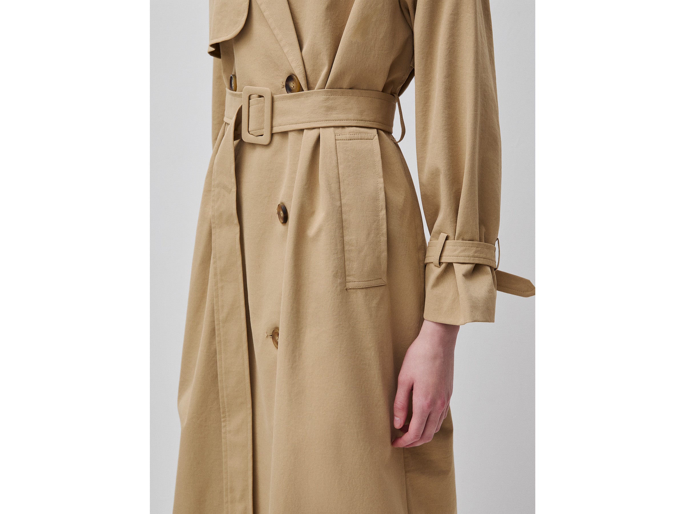 Double-breasted trench coat with belt