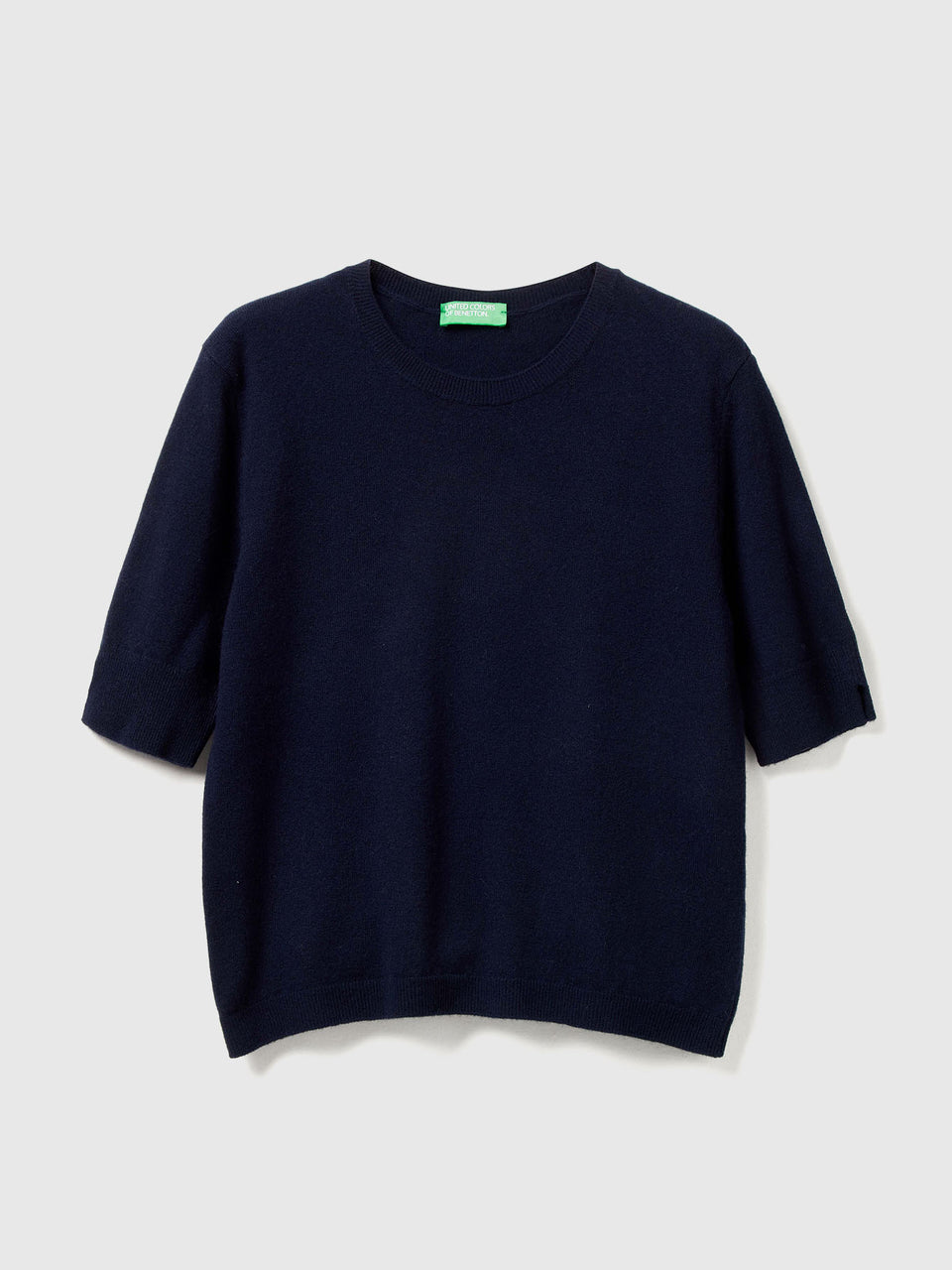 Camisola de manga curta azul-escuro em pura lã Merino - ucb_image_FS