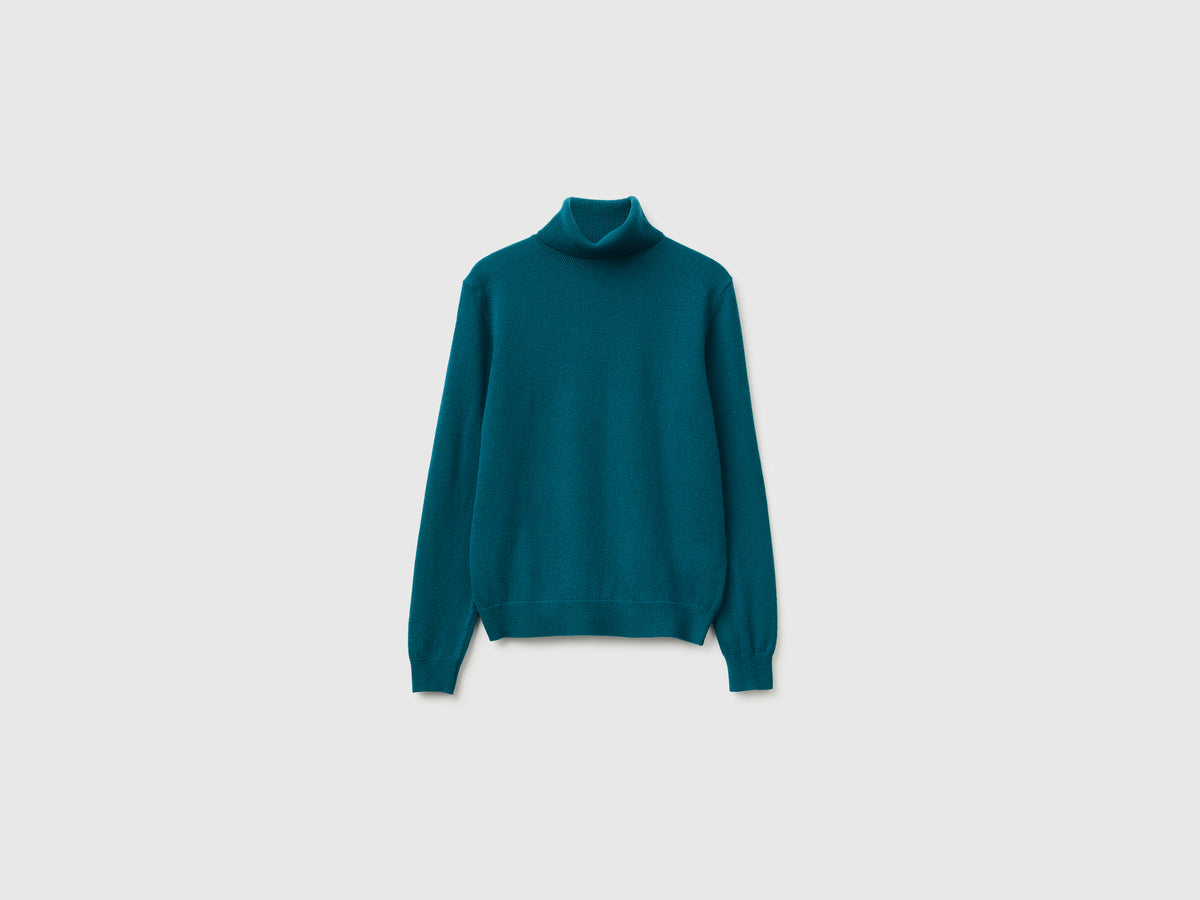 Camisola de gola alta azul-petróleo em pura lã Merino - ucb_image_FS