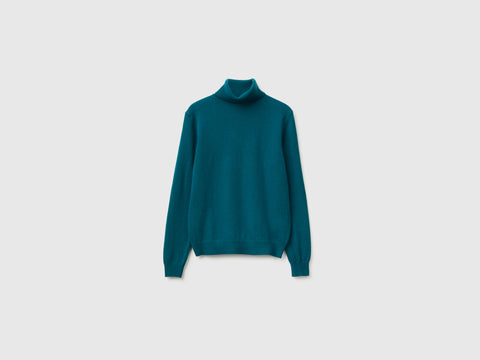 Camisola de gola alta azul-petróleo em pura lã Merino - ucb_image_FS