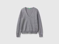 Camisola cinzento rato com decote em V em pura lã Merino - ucb_image_FS