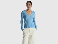 Camisola azul-claro com decote em V em pura lã Merino - ucb_image_F