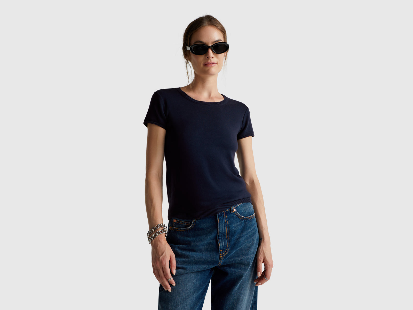 Short sleeve sweater in pure cotton