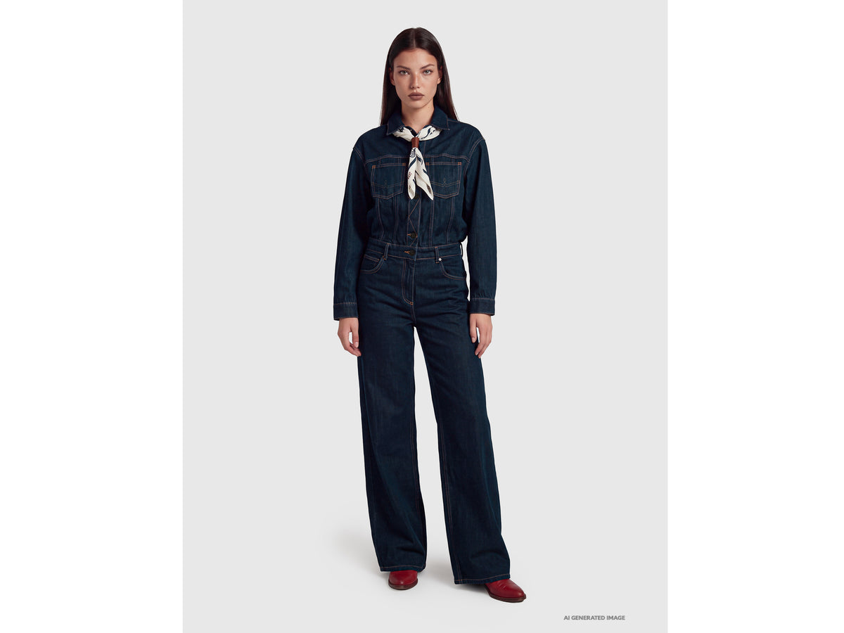 Wide-fit rinse-wash denim overalls