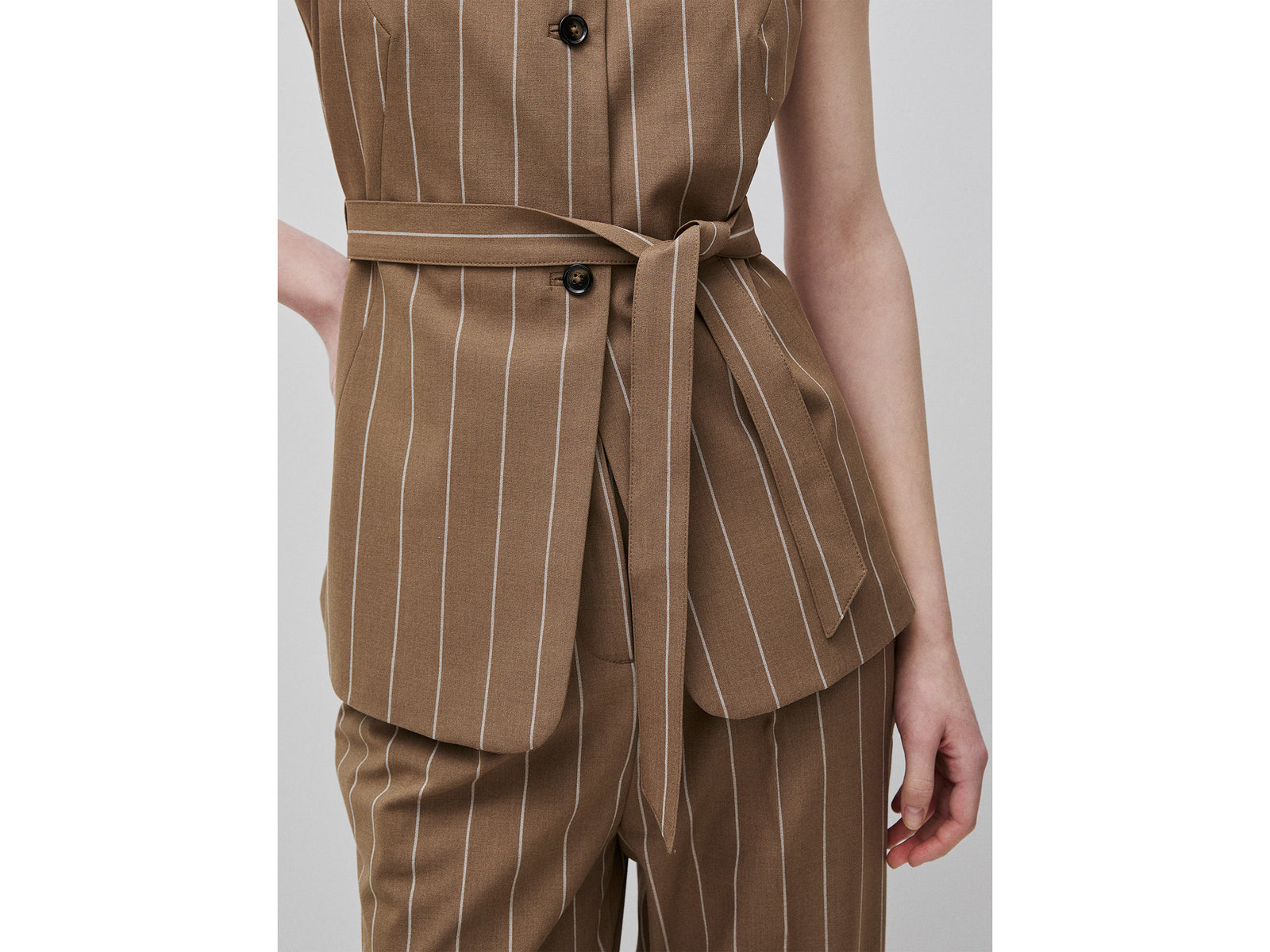 Long pinstriped waistcoat with belt