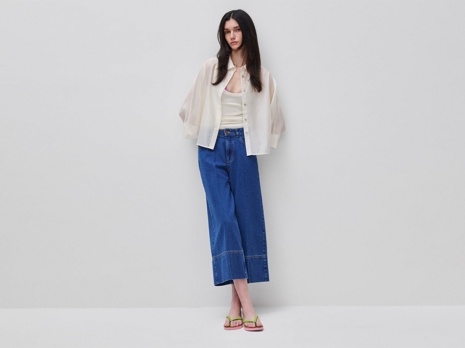 Wide-fit denim trousers