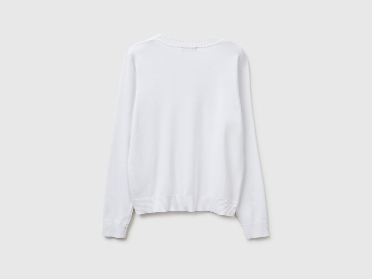 Camisola branca em algodão tricô com decote em V - ucb_image_BS
