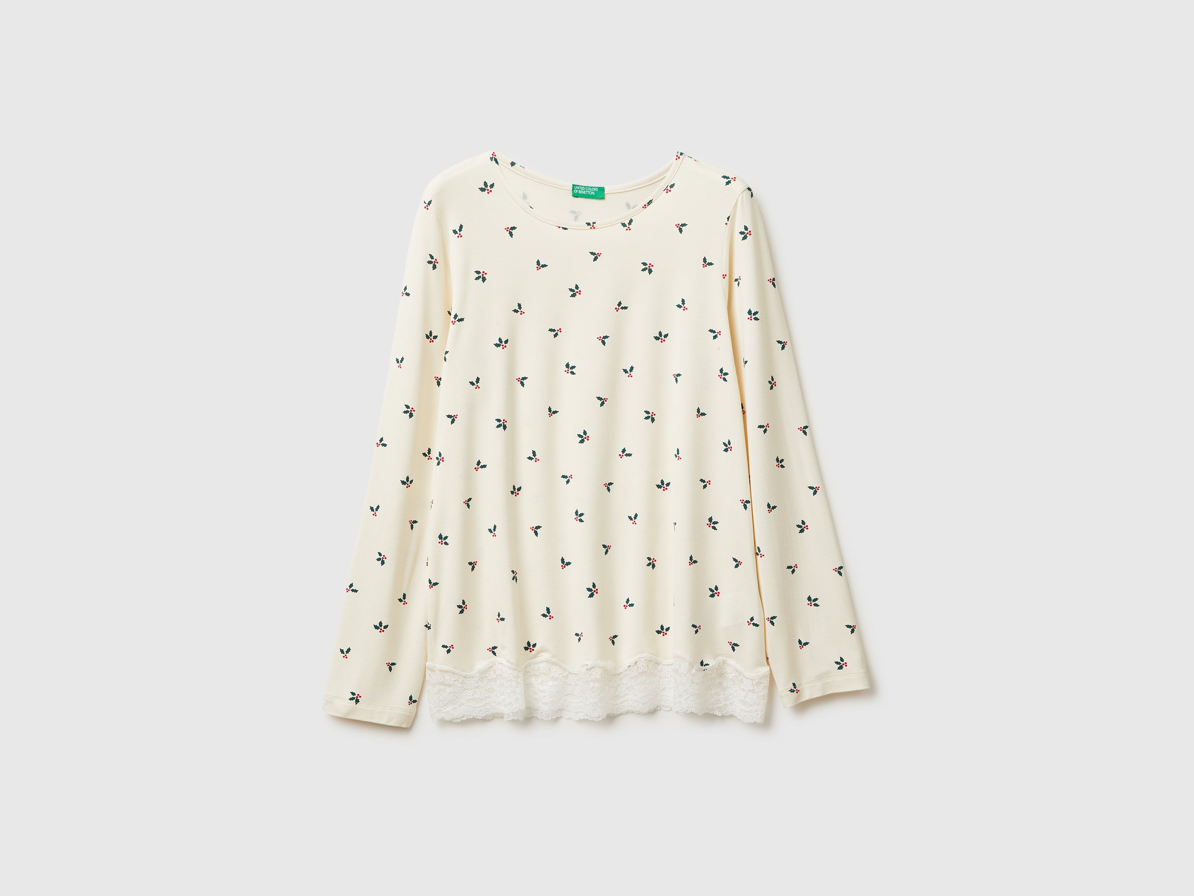 T-shirt de Natal com estampa de azevinhos e renda - ucb_image_FS