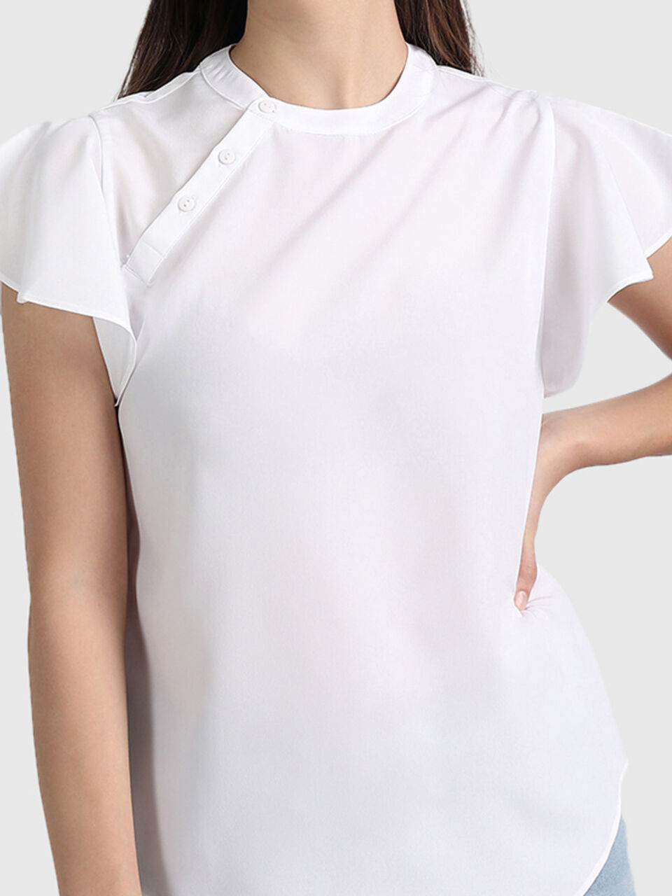 Polyester Asymmetric Placket Top image number null