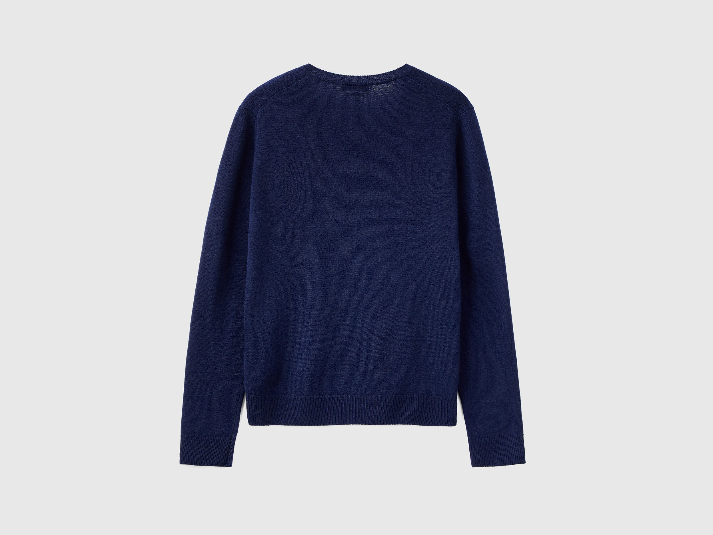Dark blue V neck sweater in pure Merino wool