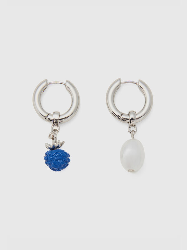 Σκουλαρίκια με μενταγιόν μπλε βατόμουρο και λευκή πέρλα Γυναικεία
