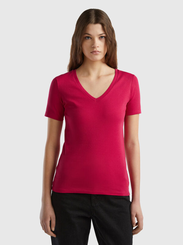 Μπλουζάκι από αγνό βαμβακερό με V λαιμόκοψη Γυναικεία