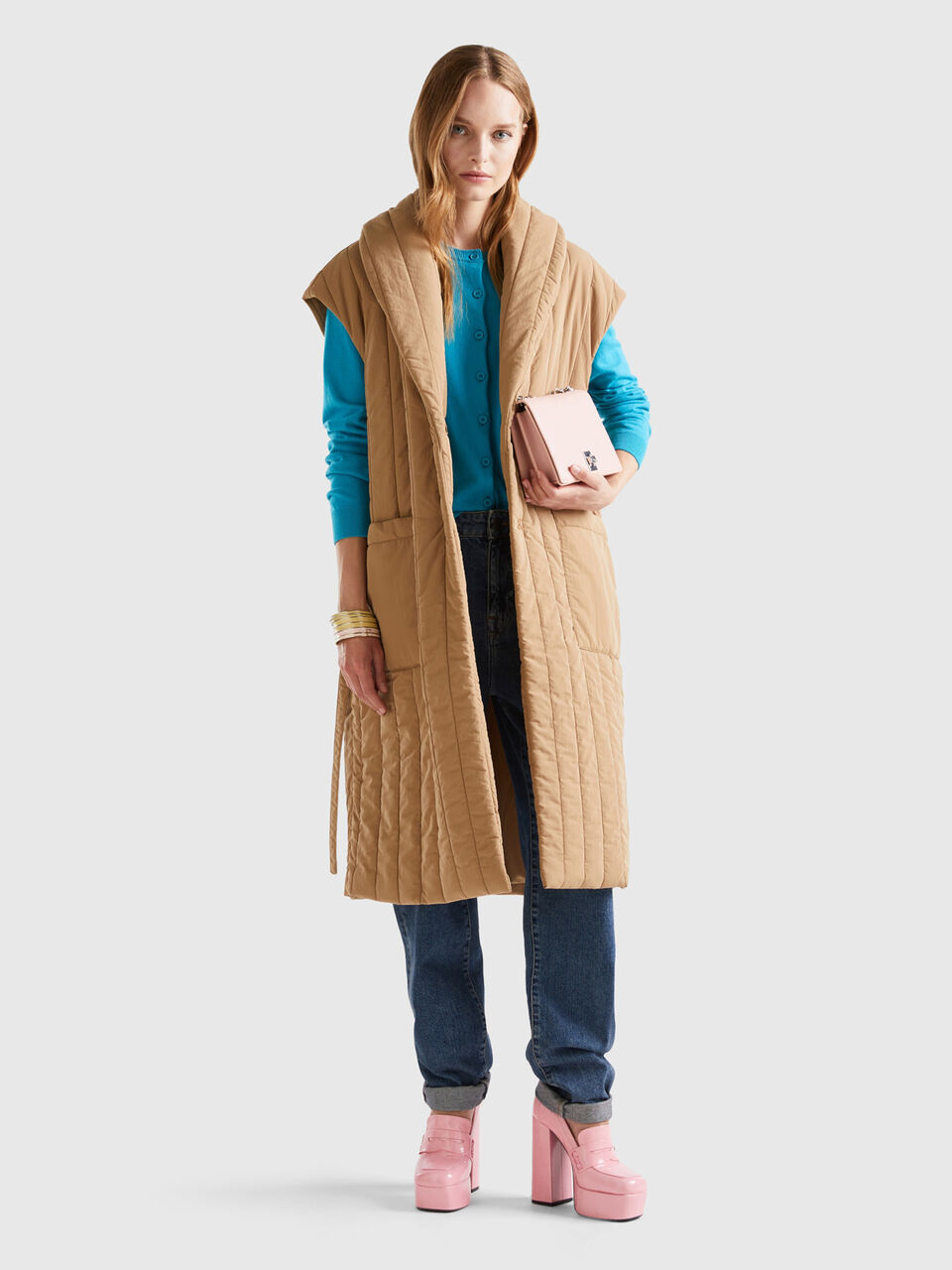 Maxi padded vest with wadding - Camel