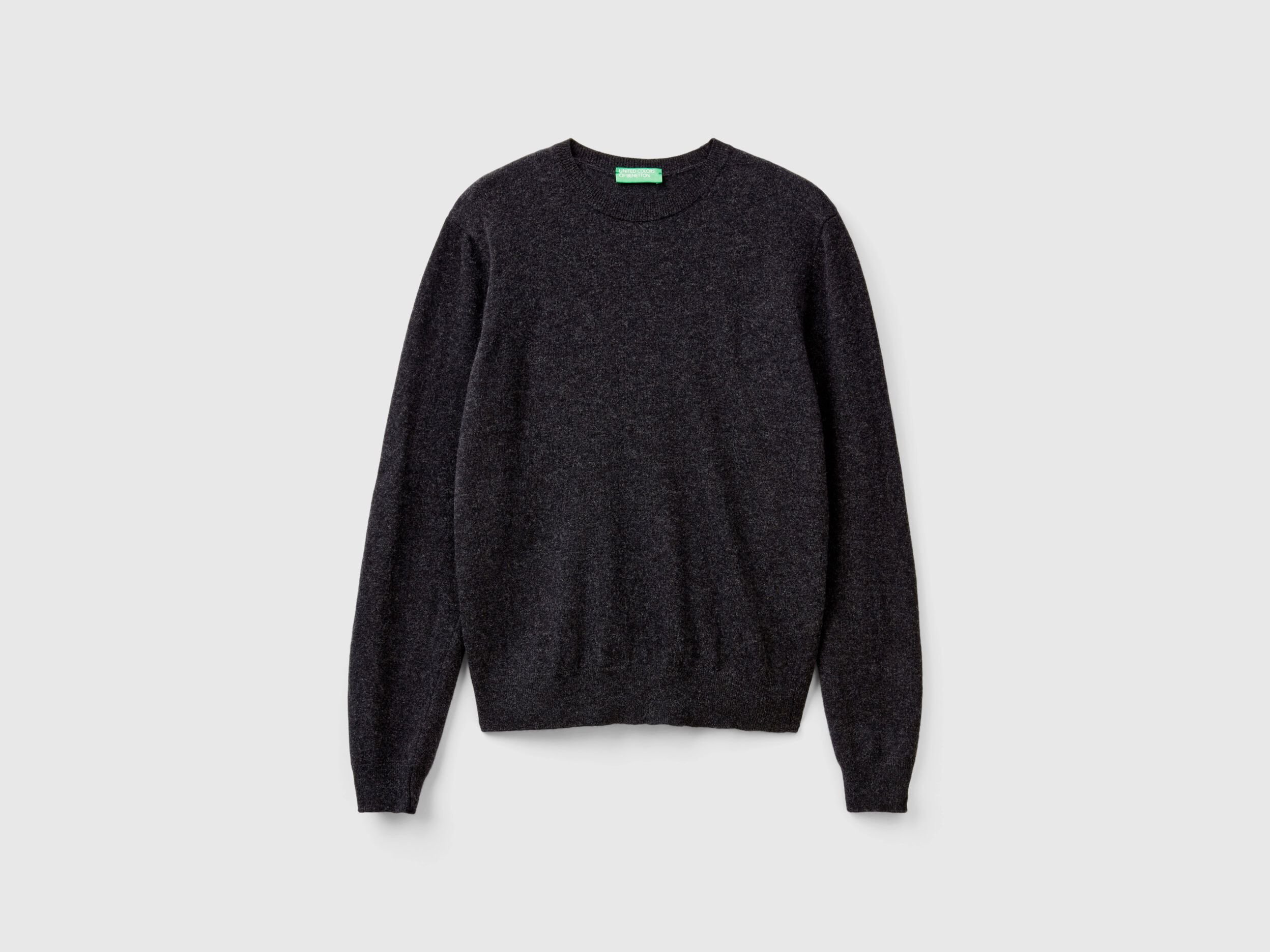 Charcoal gray crew neck sweater in pure Merino wool Dark Gray Benetton