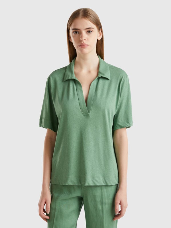 Polo shirt in cotton and linen blend Women