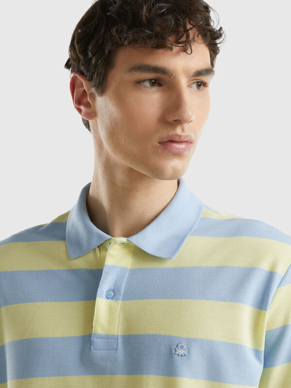 Polo with sky blue and light yellow stripes Men