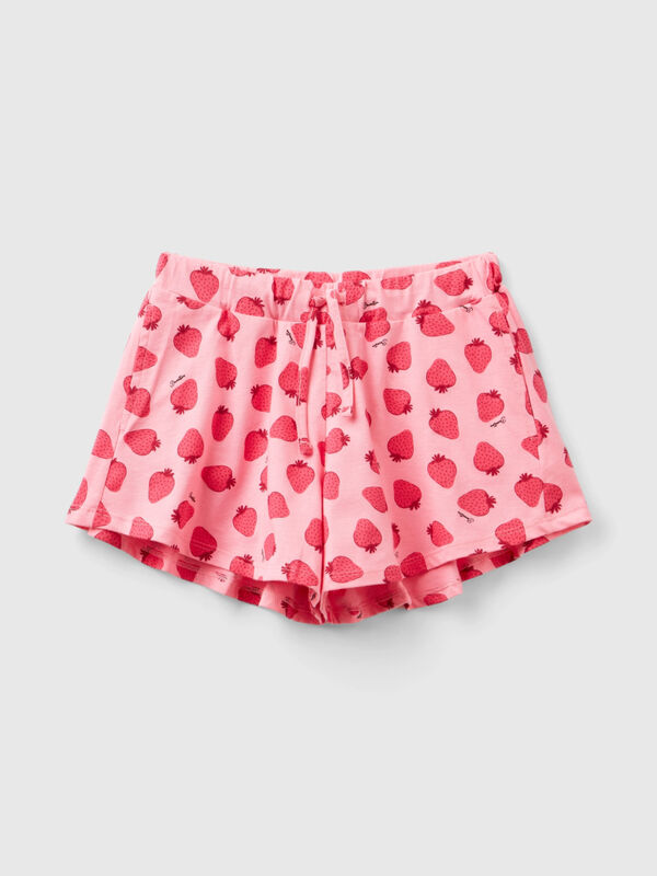 Pink shorts with strawberry print Junior Girl