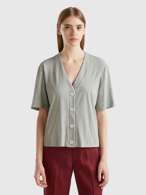 Linen blend cardigan-style t-shirt Women