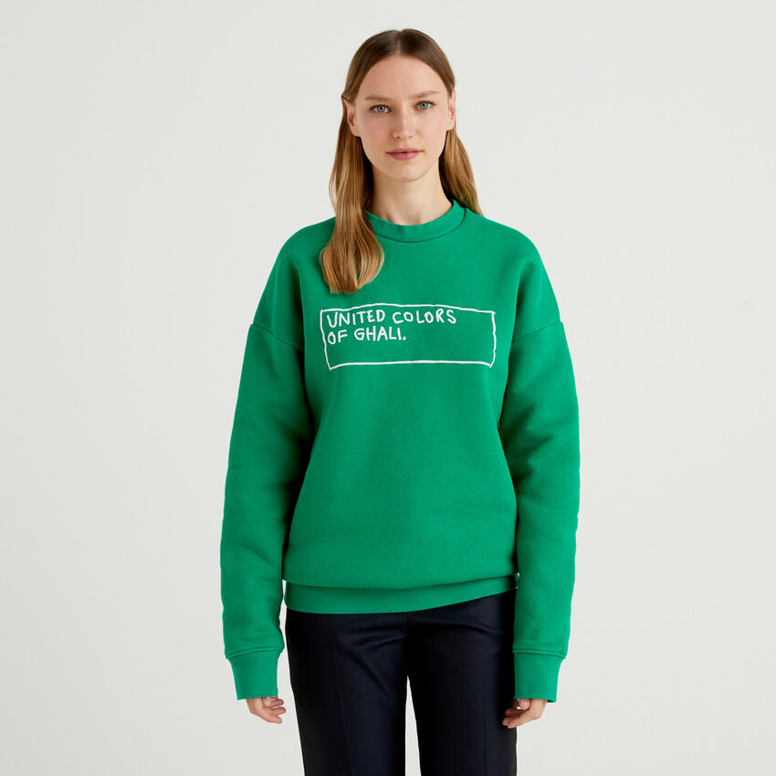Green crew neck sweatshirt with print by Ghali