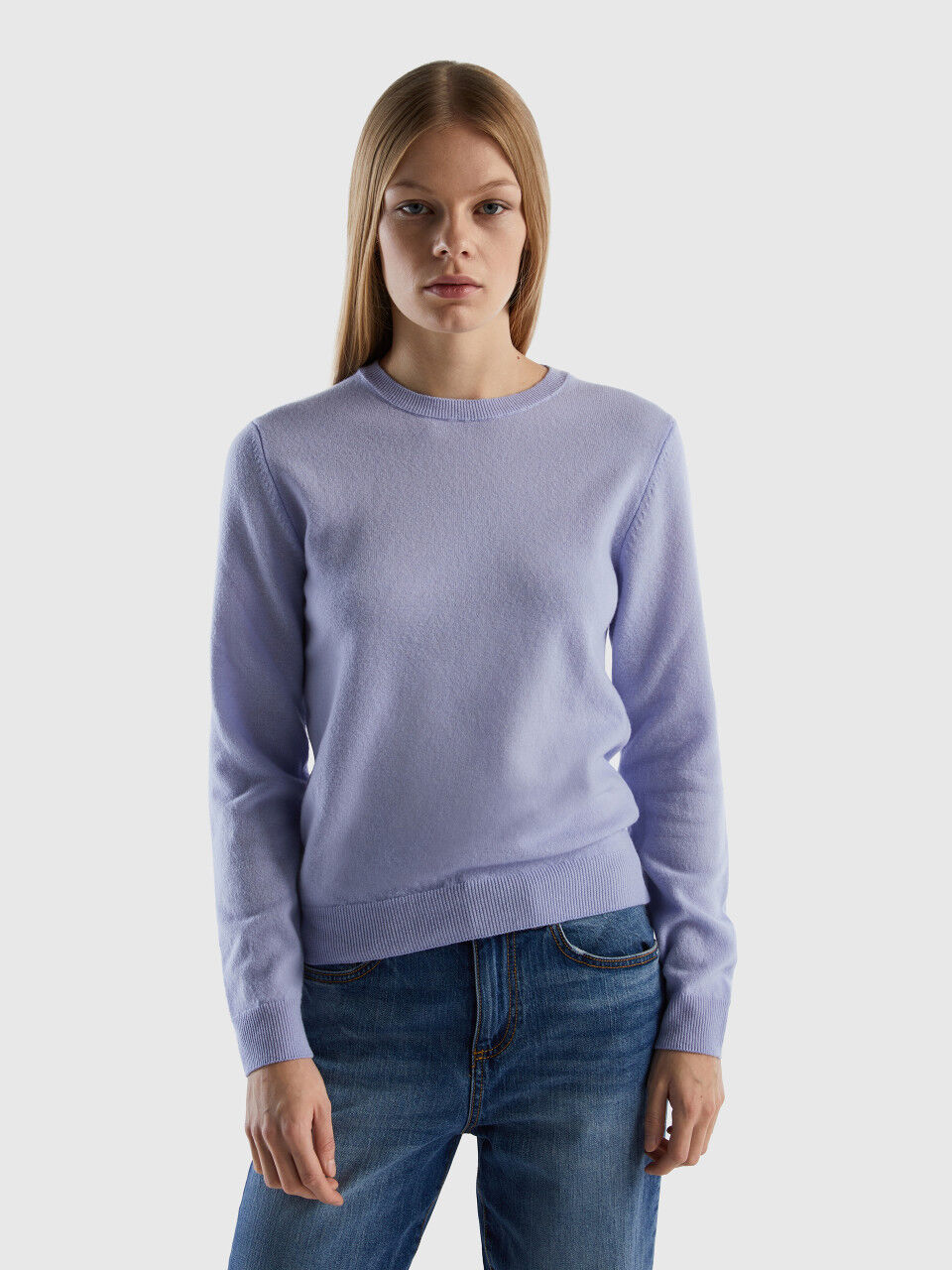 Lavender crew neck sweater in pure Merino wool