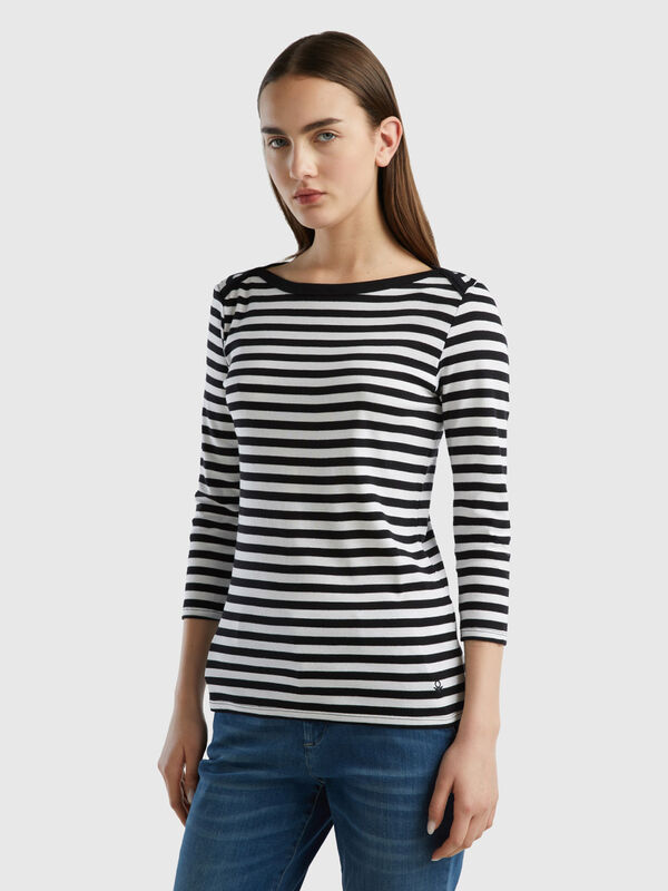 Striped 3/4 sleeve t-shirt in pure cotton Women