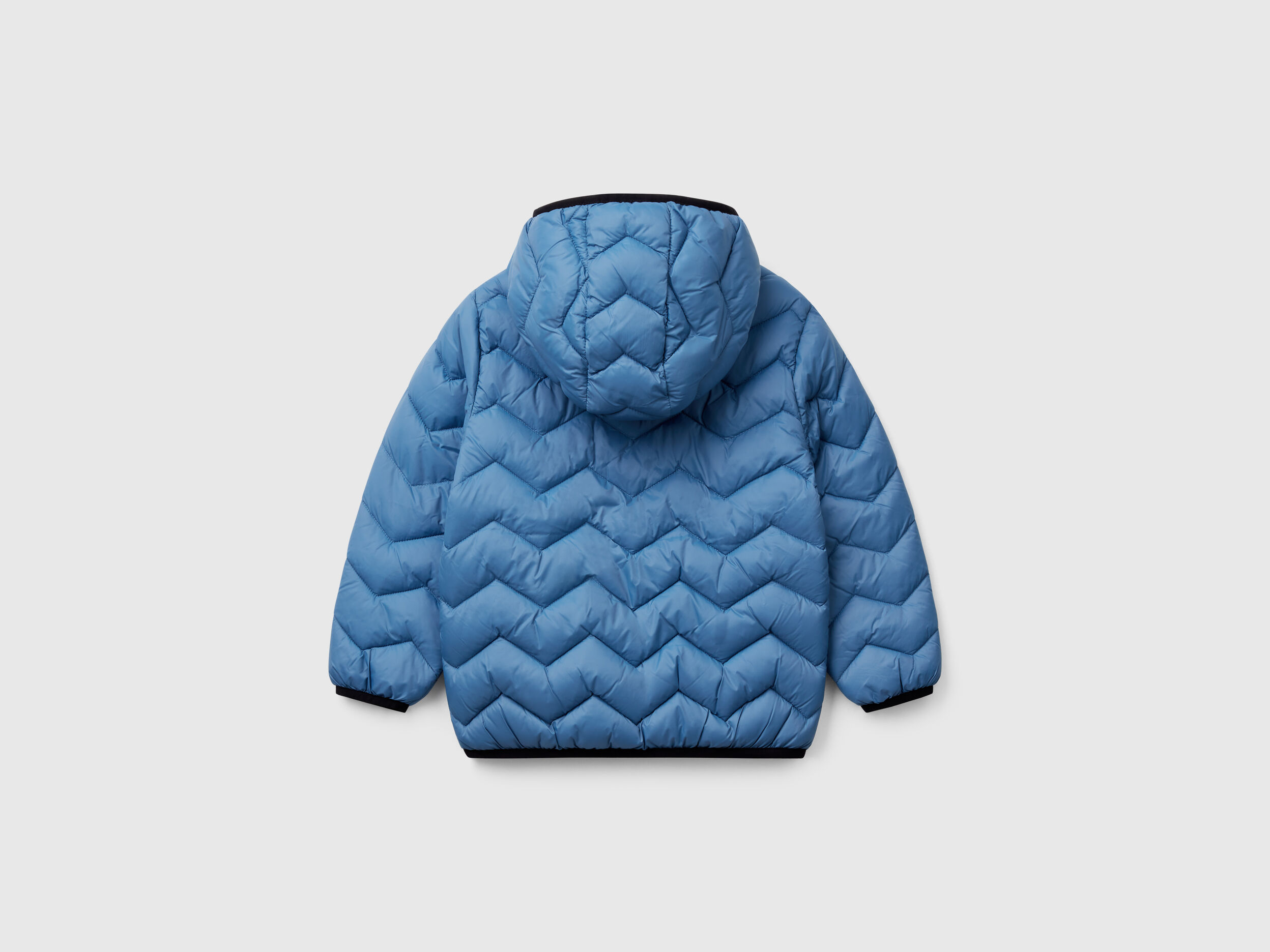 Padded jacket with hood - Light Blue | Benetton