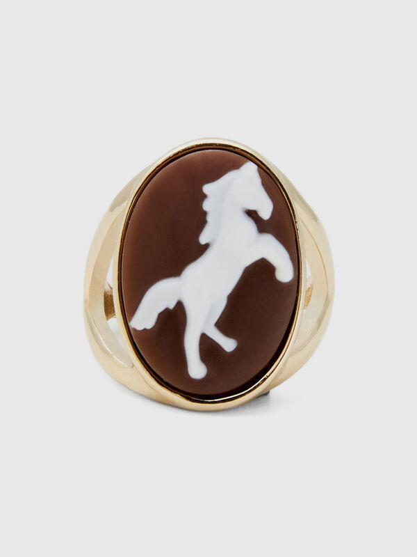 Δαχτυλίδι καφέ με καμέο με άλογο Γυναικεία