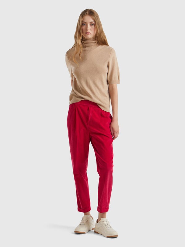 Chinos in velvet with stretch waist Women