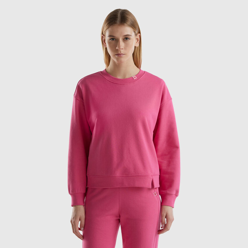 Pullover sweatshirt in cotton blend - Fuchsia | Benetton