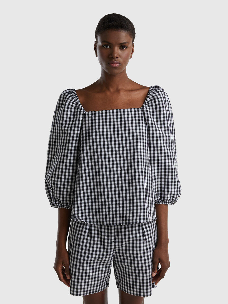 Vichy blouse in linen blend