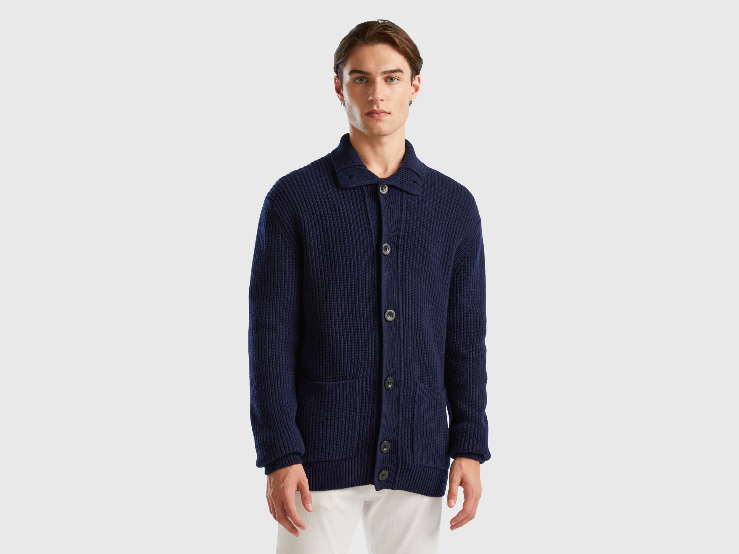 Cardigan with pockets Dark Blue Benetton