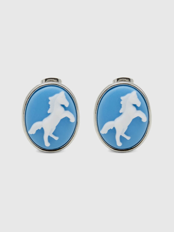 Light blue stud earrings with cameo Women