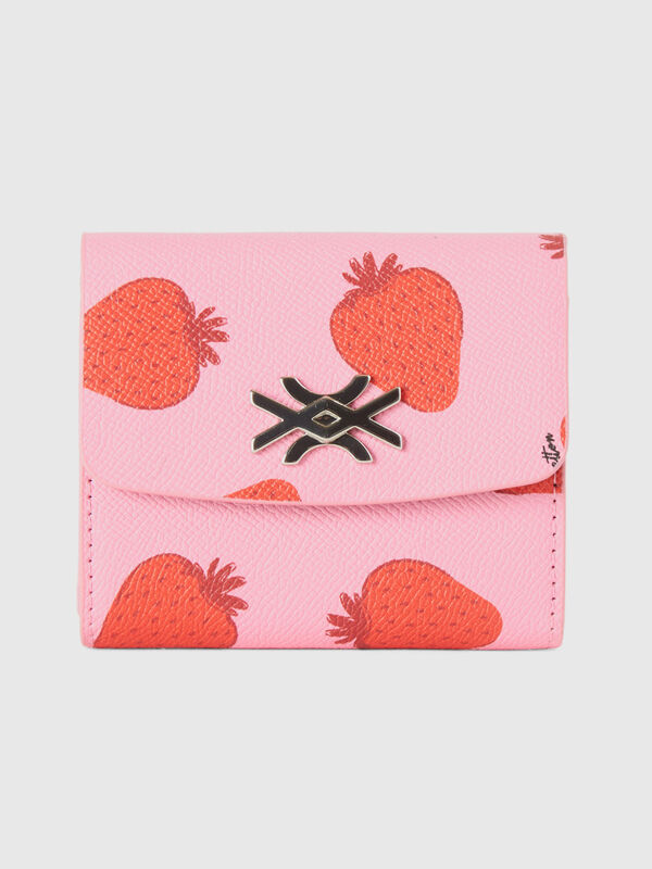 Pink wallet with strawberry print Women