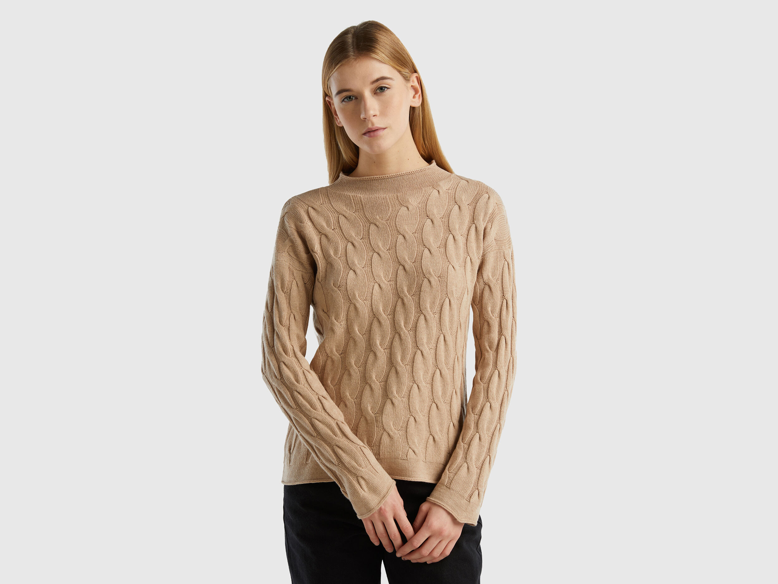 Cable knit sweater Beige Benetton