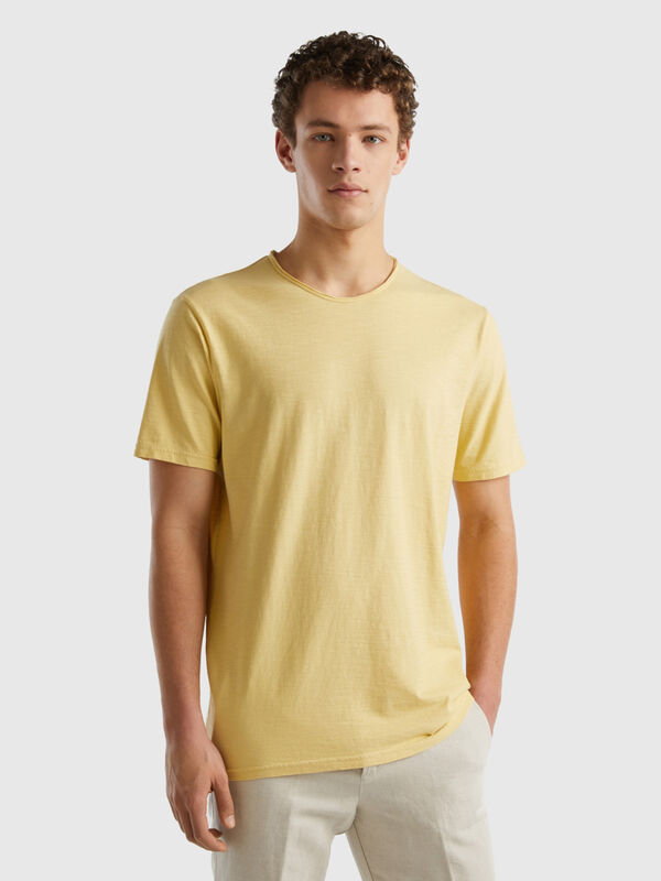 Pastel yellow slub cotton t-shirt Men